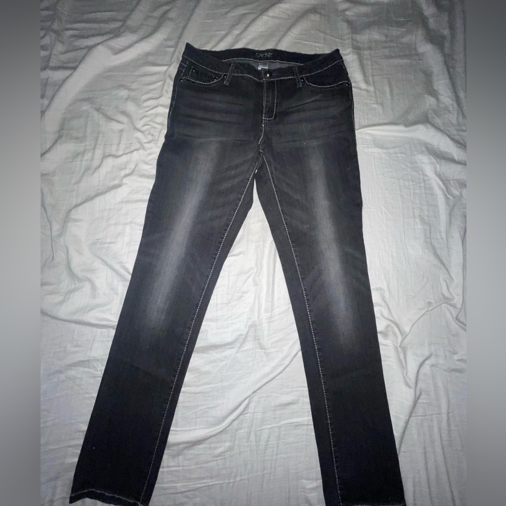 Vintage Y2K Cache Jeans Womens Size 8 Beaded Embellished Black Bling Denim